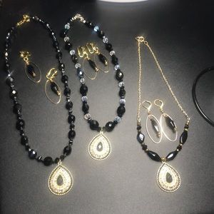 Black Czech glass pendant and earring sets